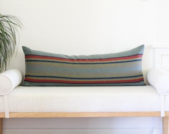 14x36 Yakima Camp Stripe Merino Wool Long Lumbar Pillow Cover in Green Heather (Ready to Ship)