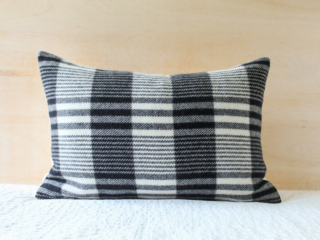 Black and White Plaid Wool Pillow Cover Queen Pillow Cover Etsy