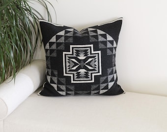 18x18 Oxbow Wool Pillow Cover, Black and White Southwestern Pillow Cover (Made to Order)