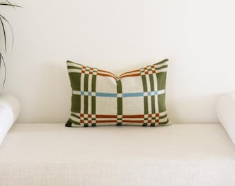 12x18 Seven Springs Wool Pillow Cover, Green and Orange Geometric Pillow Cover (Ready to Ship)