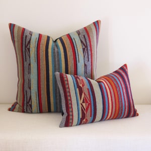 Chimayo Wool Pillow Cover in Garnet Grey Stripe (Made to Order)