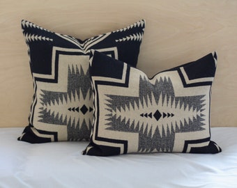 Black and Tan Harding Pillow Cover, Southwestern Wool Pillow Cover (Made to Order)