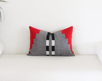 12x18 Wool Pillow Cover in Earth Pattern, Red and Black Southwestern Pillow Cover (Ready to Ship)