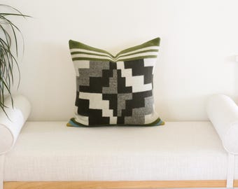 18x18 Seven Springs Wool Pillow Cover, Green Southwestern Pillow Cover (Ready to Ship)