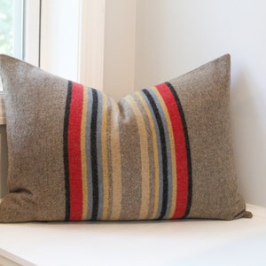 Yakima Camp Stripe Merino Wool Pillow Cover in Mineral Umber, Pacific Northwest Cabin Pillow Cover by True Having (Made to Order)