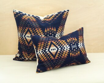 Mission Trails Navy Wool Pillow Cover, Southwestern Pillow Cover (Made to Order)