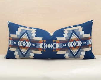 14x30 Rock Point Wool Pillow Cover, Blue and Tan Southwestern Pillow Cover (Made to Order)