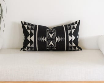 12x22 Oxbow Wool Pillow Cover, Black and White Southwestern Lumbar Pillow Cover (Made to Order)