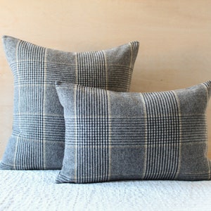 Dundee Plaid Pillow Cover, Black and White Glen Plaid Merino Wool Pillow Cover (Made to Order)