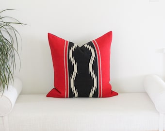 20x20 Wool Pillow Cover in Water Pattern, Red and Black Southwestern Pillow Cover (Ready to Ship)