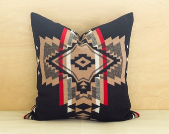 20x20 Southwestern Wool Pillow Cover, Camel, Black and Red Pillow Cover (Made to Order)