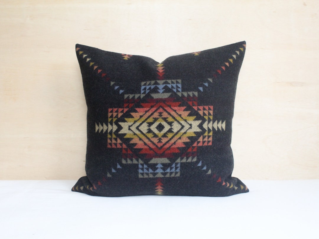 20x20 Pueblo Dwelling Wool Pillow Cover, Black Southwestern Pillow Cover made to Order Etsy