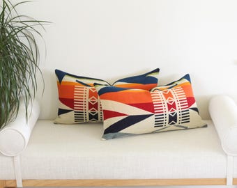 Pair of 12x22 Fire Legend Wool Pillow Cover, Southwestern Pillow Cover (Ready to Ship)