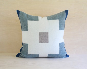 20"x20" Kitt Peak Wool Pillow Cover, Slate Blue and Cream Southwestern Pillow Cover
