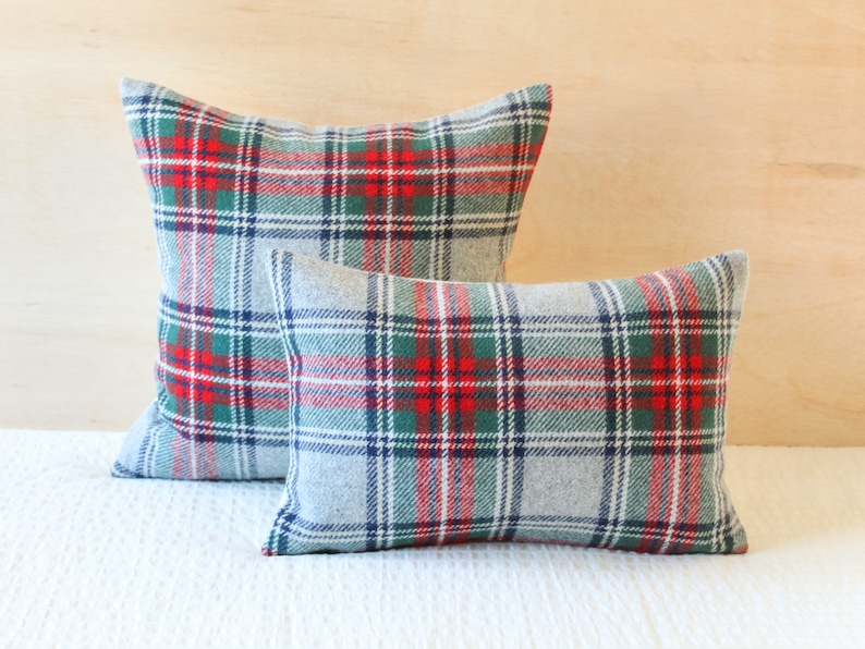 Green and Red Plaid Wool Pillow Cover Classic Plaid Pillow Etsy
