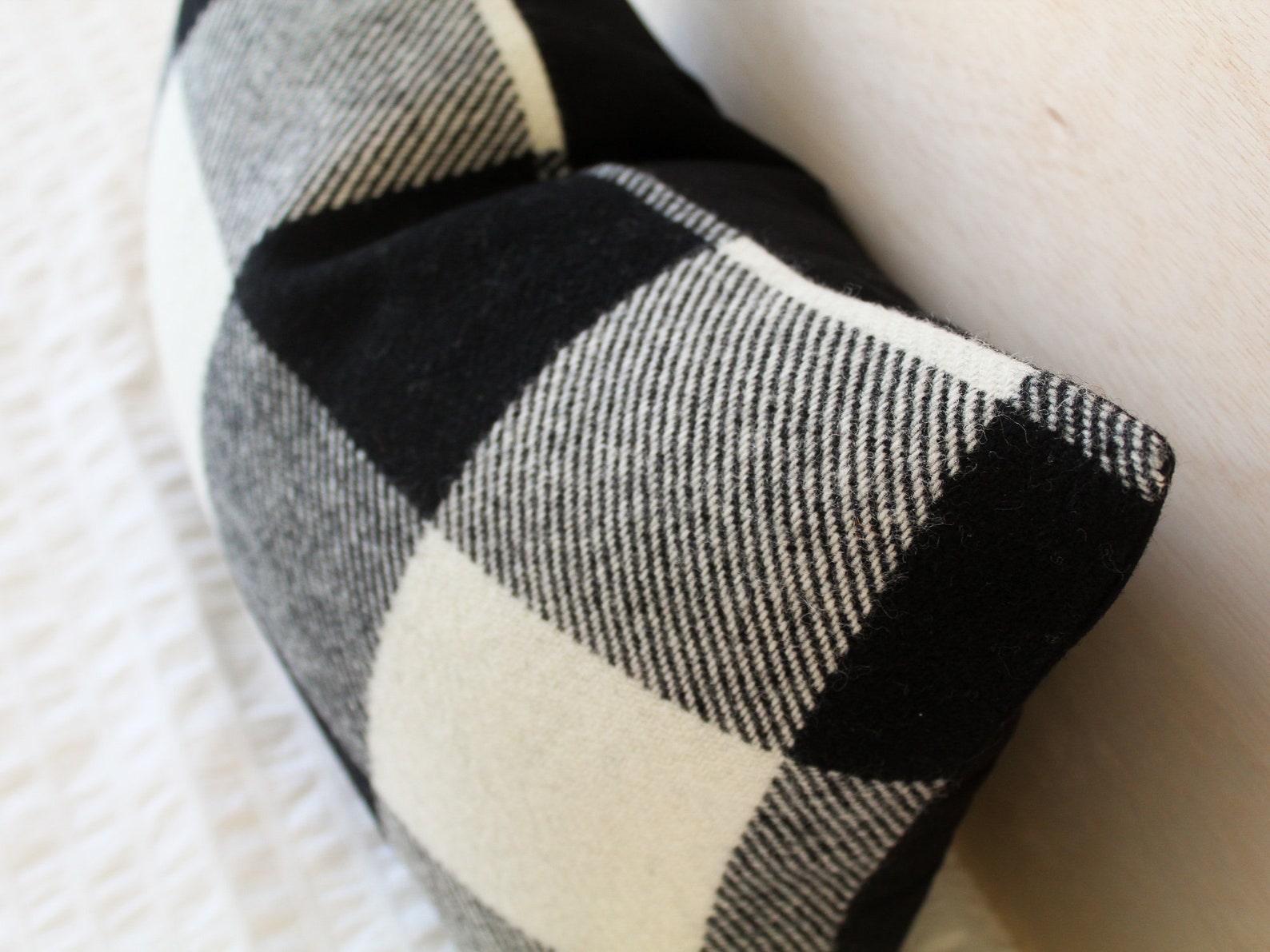 Black and White Buffalo Plaid Pillow Cover Plaid Wool Pillow Etsy