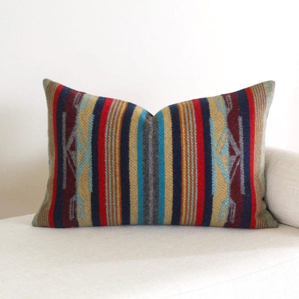 Chimayo Wool Pillow Cover in Garnet Grey Stripe (Ready to Ship)
