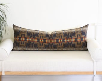 14x36 Navy & Tan Harding Wool Pillow Cover, Southwestern Pillow Cover (Made to Order)
