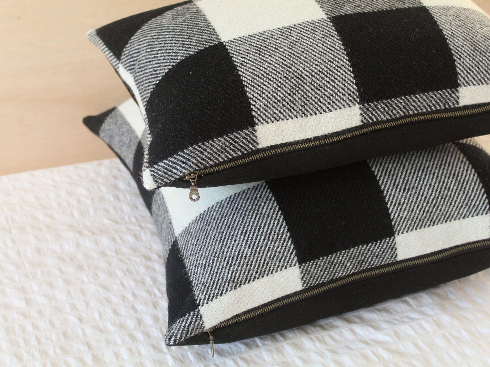 Black and White Buffalo Plaid Pillow Cover Plaid Wool Pillow Etsy