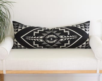 14x36 Oxbow Wool Pillow Cover, Black and White Southwestern Long Lumbar (Made to Order)