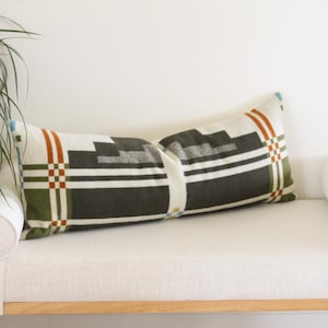 14x36 Seven Springs Wool Pillow Cover, Green and Orange Geometric Pillow Cover (Ready to Ship)