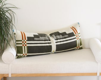 14x36 Seven Springs Wool Pillow Cover, Green and Orange Geometric Pillow Cover (Ready to Ship)
