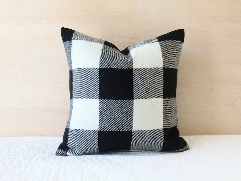 Black and White Buffalo Plaid Pillow Cover Plaid Wool Pillow Etsy