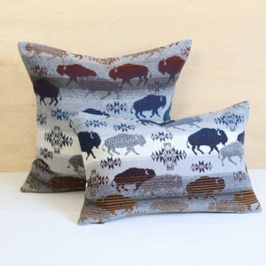 Gray Land of the Buffalo Wool Pillow Cover, Southwestern Pillow Cover, American West Pillow (Made to Order)