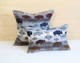 Gray Land of the Buffalo Wool Pillow Cover, Southwestern Pillow Cover, American West Pillow (Made to Order)