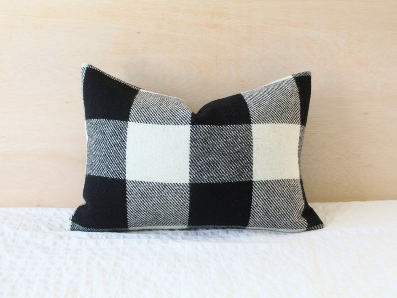 Black and White Buffalo Plaid Pillow Cover Plaid Wool Pillow Etsy