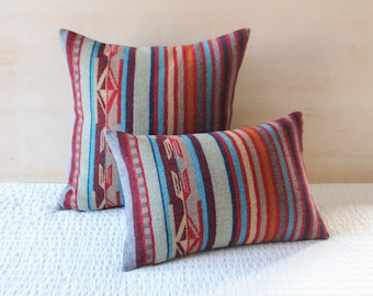 Chimayo Wool Pillow Cover in Garnet Grey Stripe (Made to Order)