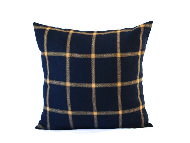 Navy and Gold Plaid Wool Pillow Cover Dark Blue and Yellow Etsy Australia