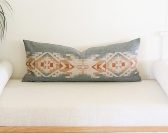 12x30 Shale Blue and Tan Southwestern Wool Pillow Cover (Ready to Ship)