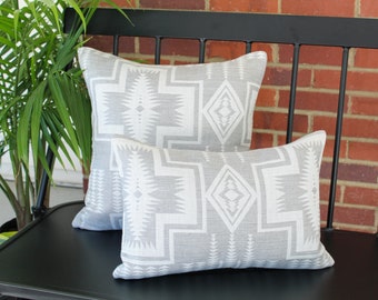 Harding Dove Outdoor Pillow Cover, Gray Southwestern All Weather Pillow Cover (Made to Order)