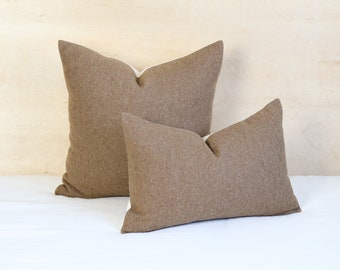 Gold Twill Wool Pillow Cover, Solid Tan Wool Pillow Cover (Made to Order)