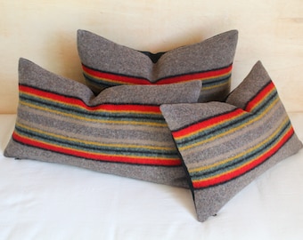 Yakima Camp Throw Wool Pillow Cover in Mineral Umber, Striped Cabin Pillow (Made to Order)