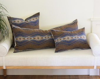 Tumalo Ridge Wool Pillow Cover, Brown and Blue Southwestern Pillow Cover (Ready to Ship)