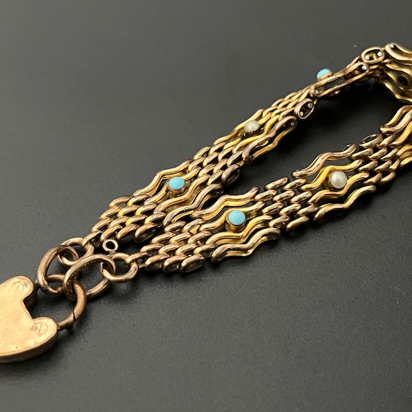 Vintage Victorian 18k Gold Rolled Padlock Bracelet Heart Clasp