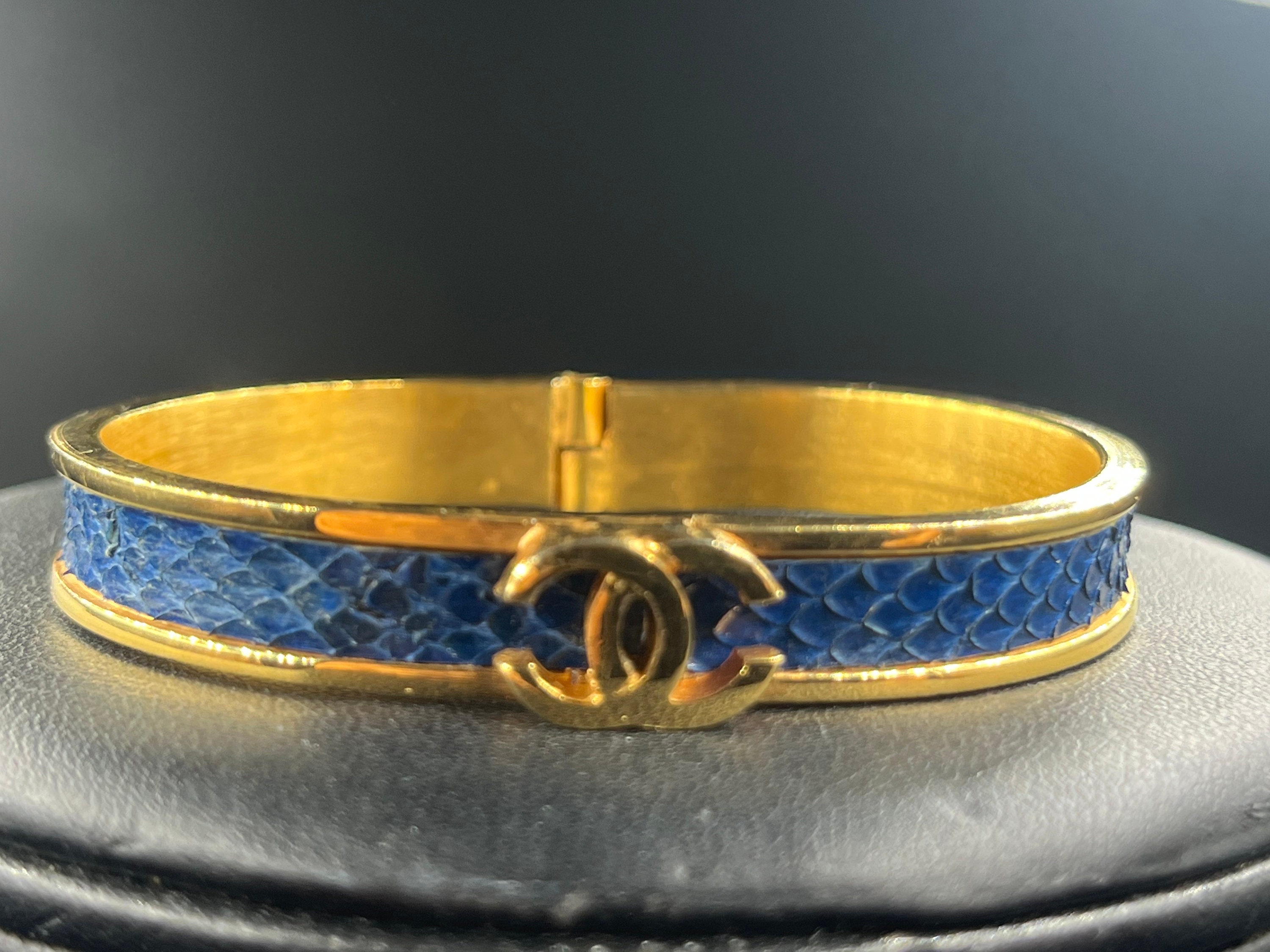 CHANEL Coco Mark Chain Leather 3 Row Bracelet Twist Lock Bangle Gold w/ Bag  | eBay