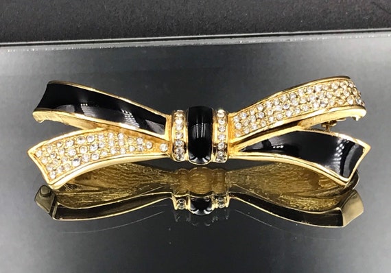 Dior Sparkle ブローチ Vintage Christian Dior Sparkly Rhinestone Enamel Bow Brooch Signed