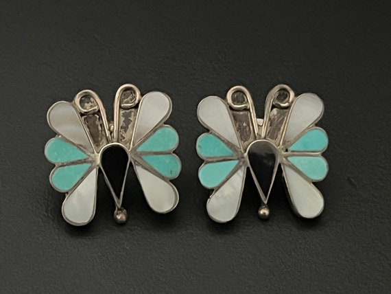 Zuni Butterfly Inlay Earrings Vintage Native Amer… - image 1