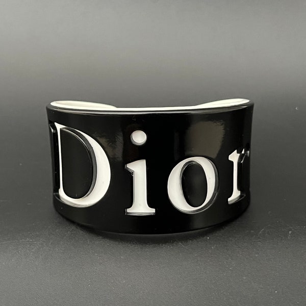 Vintage Christian Dior DIOR Bangle Bracelet Black & White Acrylic Cuff bracelet Rare