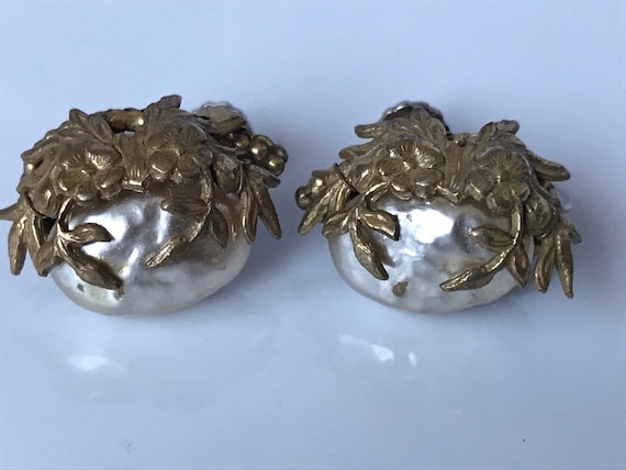 Miriam Haskell Baroque Pearl Earrings Signed