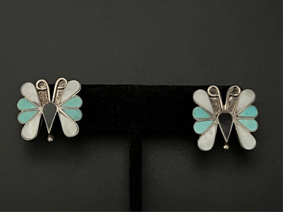 Zuni Butterfly Inlay Earrings Vintage Native Amer… - image 2