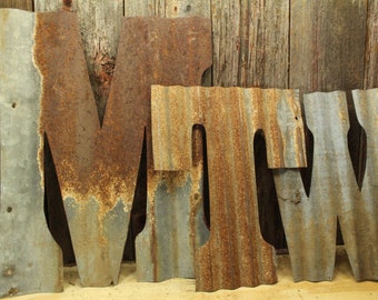 Rusty Tin Letters, FREE Shipping, Monogram rustic letter, large letters, Home Decor, fixer upper, rustic wedding decor,ship lap