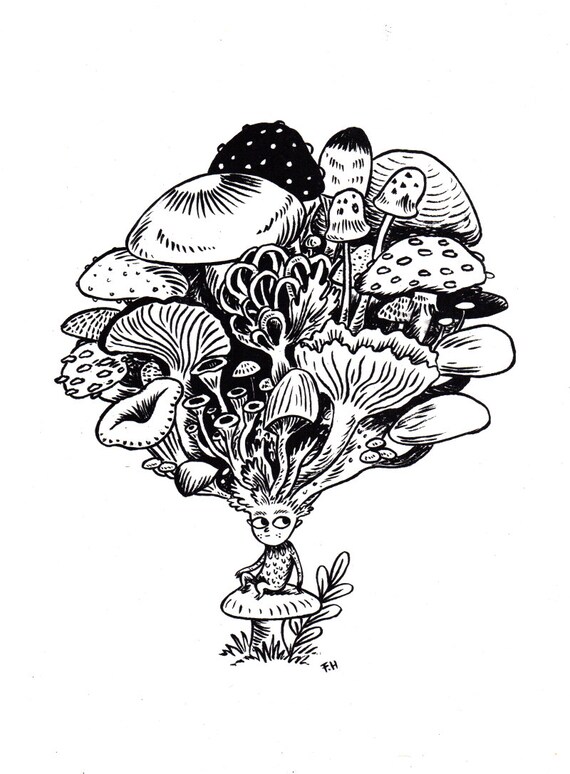 Items similar to Toadstool Elf Screen Print Poster / Colouring Poster ...