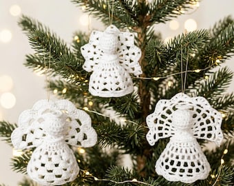 3 Crochet Angel Ornament Patterns PDF, Christmas Angel Crochet Pattern, Lace Angel Decoration, Tree Ornament, Instant Download