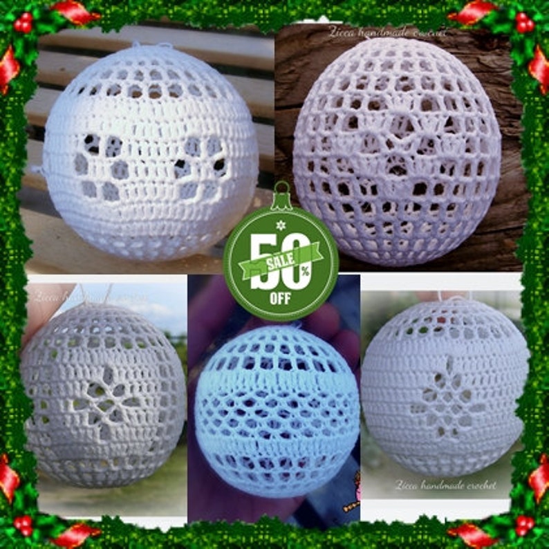 50 % off 5 crochet christmas balls ornament pattern image 1