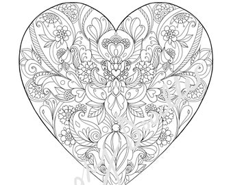 Heart pattern colouring page - instant download