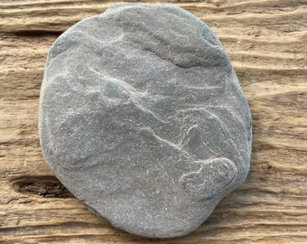 grey slate dish. round slate stone flat soap dish. bathroom accessory. grey natural beach found slate.